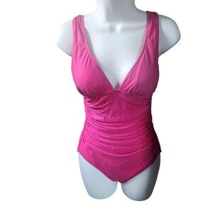 J.Crew Pink One-Piece Swimsuit Size 6 With Ruched Details & Deep V-Neckline